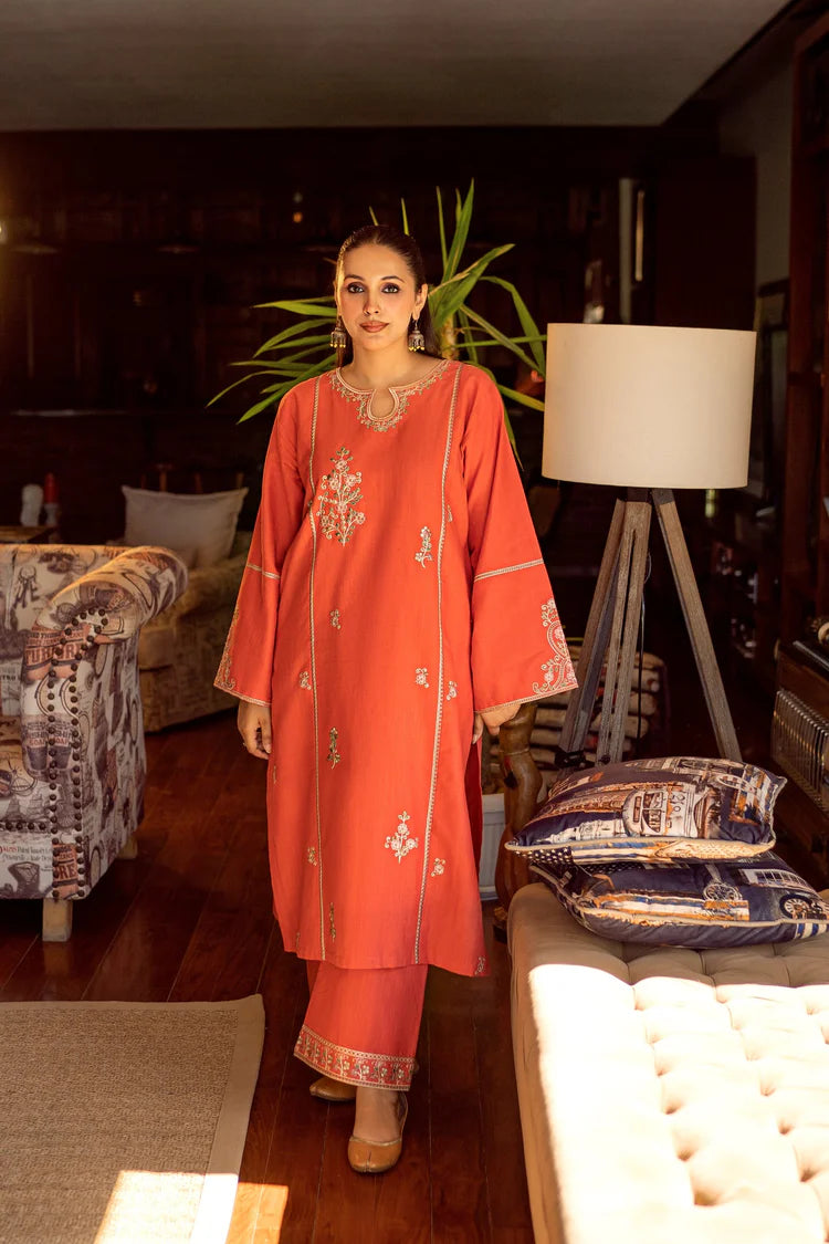 URGE-2PC DHANAK EMBROIDERED SHIRT AND EMBROIDRED SLEEVES-W.J-2041
