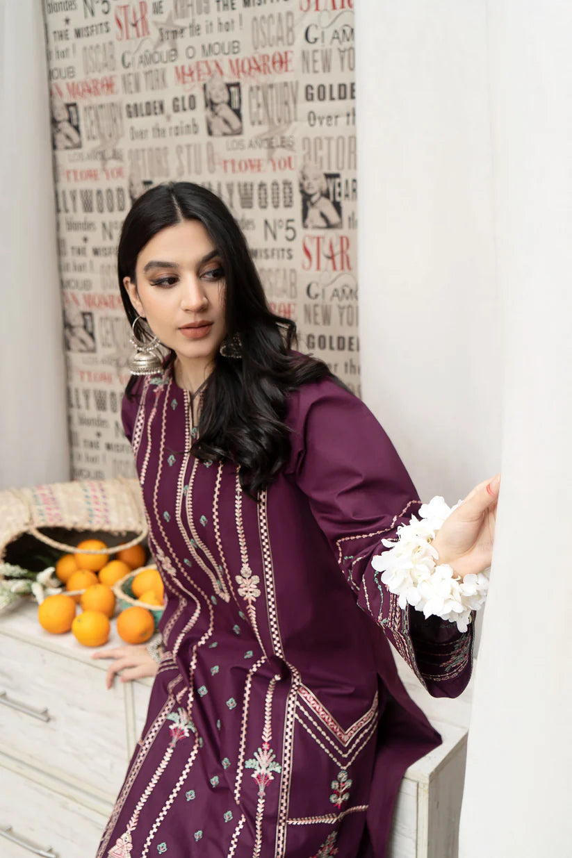 URGE- 3PC DHANAK EMBROIDERED SHIRT WITH COUTURE WOOL PRINT SHAWL AND EMB TROUSER-W.J-1808