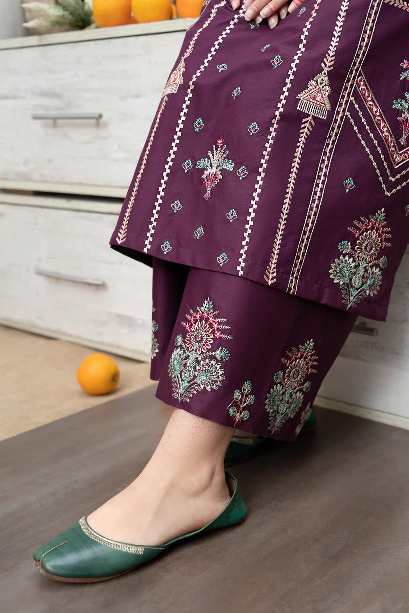 URGE- 3PC DHANAK EMBROIDERED SHIRT WITH COUTURE WOOL PRINT SHAWL AND EMB TROUSER-W.J-1808