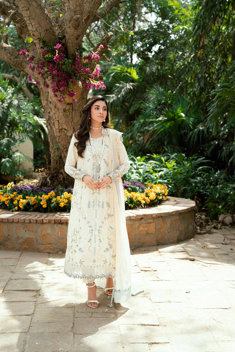 QALAMQAR - 3PC LAWN EMBROIDERED SHIRT WITH NET EMBROIDERED DUPATTA AND TROUSER -W.J-1781