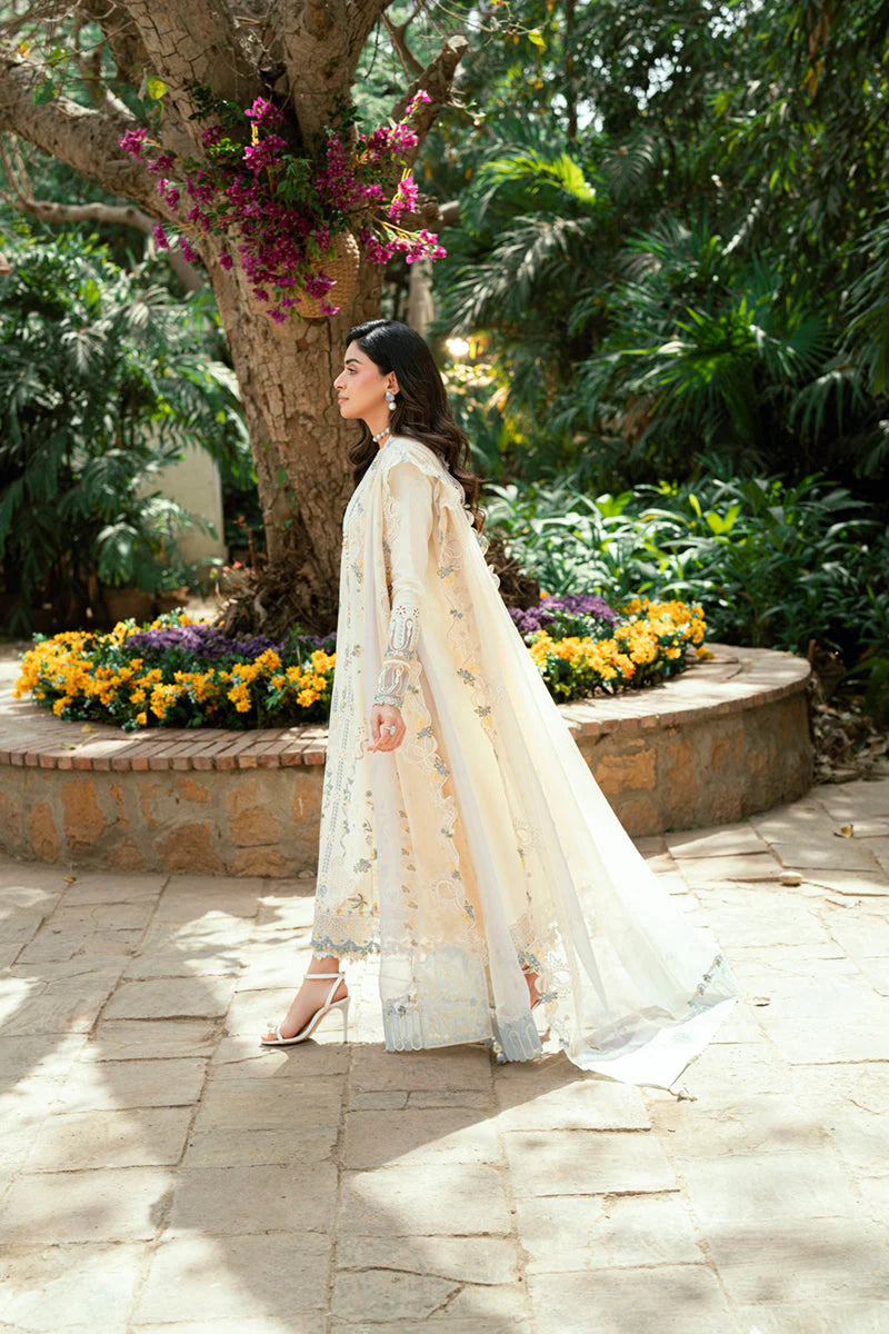 QALAMQAR - 3PC LAWN EMBROIDERED SHIRT WITH NET EMBROIDERED DUPATTA AND TROUSER -W.J-1781