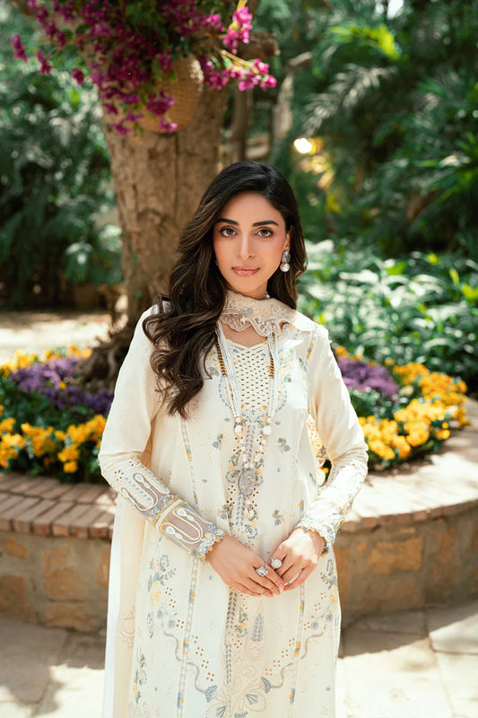 QALAMQAR - 3PC LAWN EMBROIDERED SHIRT WITH NET EMBROIDERED DUPATTA AND TROUSER -W.J-1781