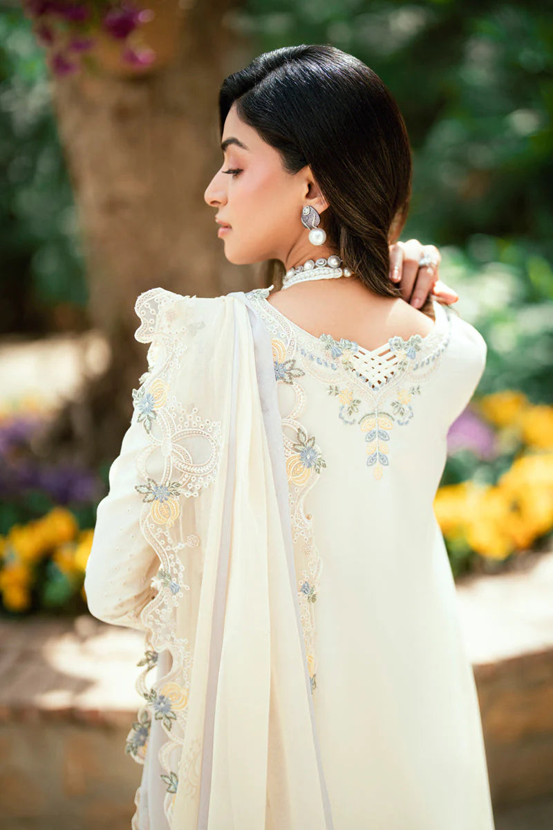 QALAMQAR - 3PC LAWN EMBROIDERED SHIRT WITH NET EMBROIDERED DUPATTA AND TROUSER -W.J-1781