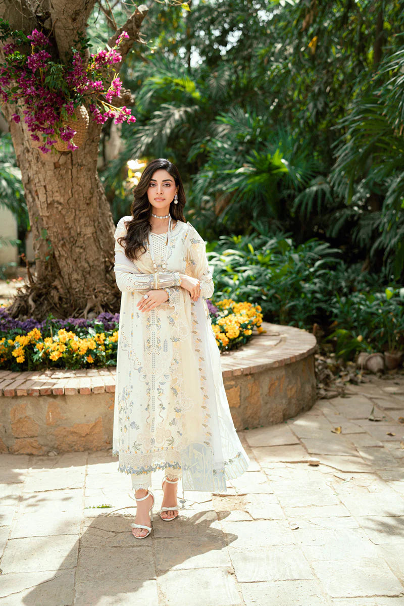 QALAMQAR - 3PC LAWN EMBROIDERED SHIRT WITH NET EMBROIDERED DUPATTA AND TROUSER -W.J-1781