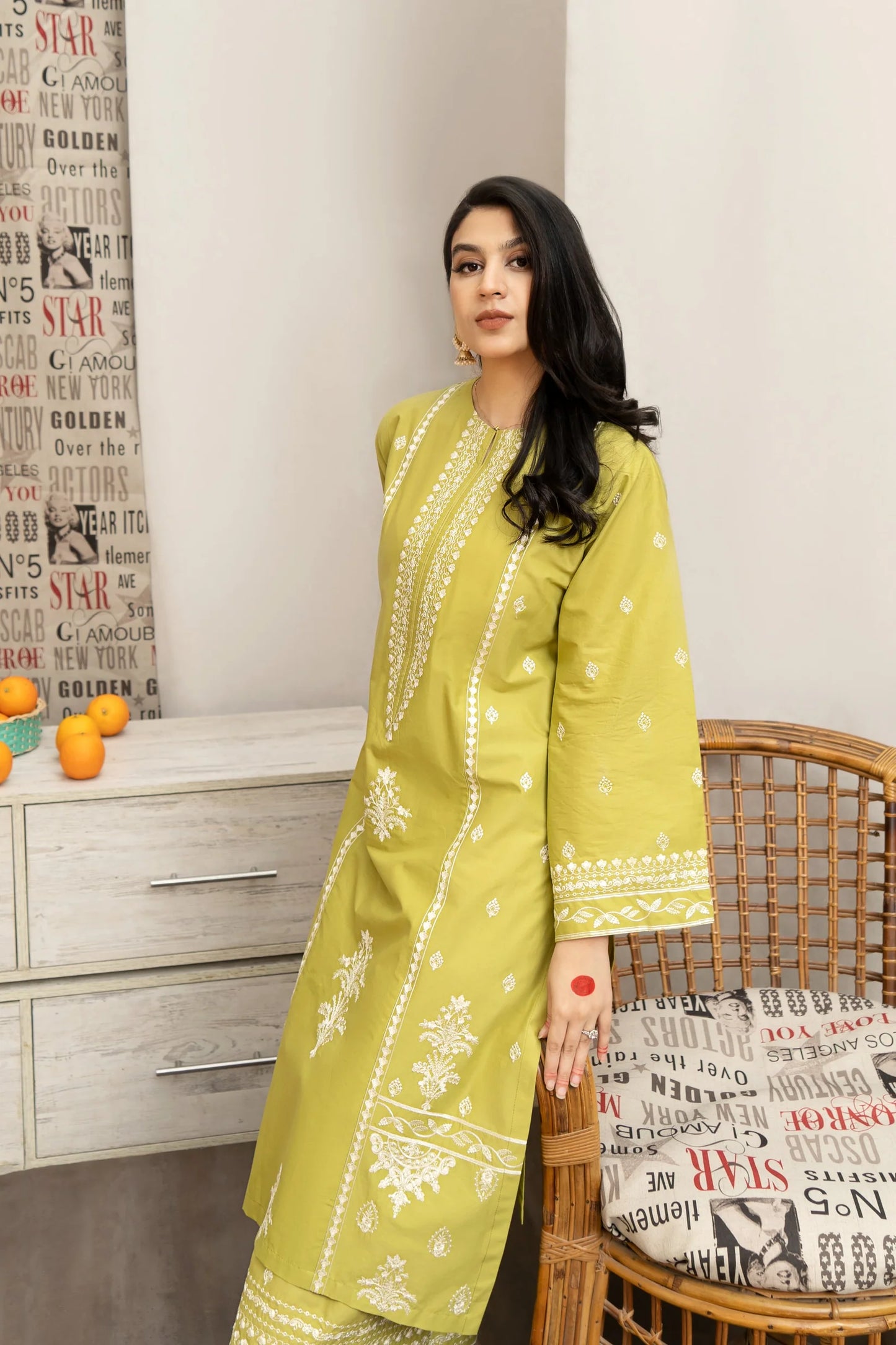 URGE- 3PC DHANAK EMBROIDERED SHIRT WITH COUTURE WOOL PRINT SHAWL AND EMB TROUSER-W.J-1180