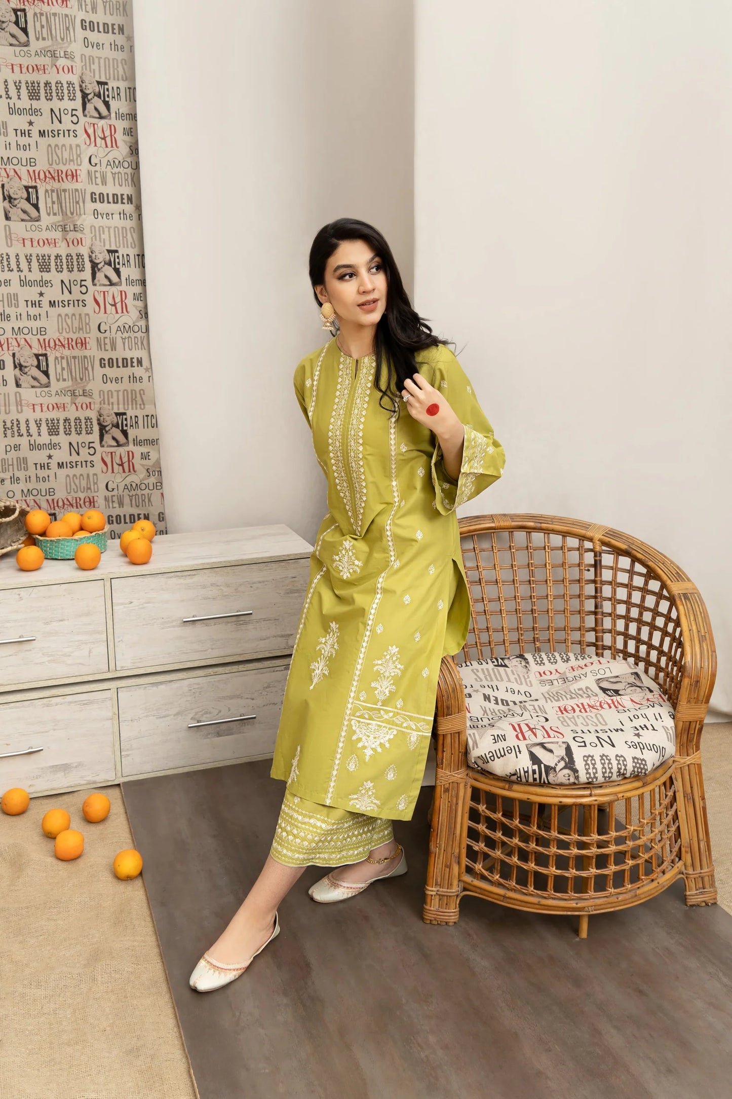 URGE- 3PC DHANAK EMBROIDERED SHIRT WITH COUTURE WOOL PRINT SHAWL AND EMB TROUSER-W.J-1180