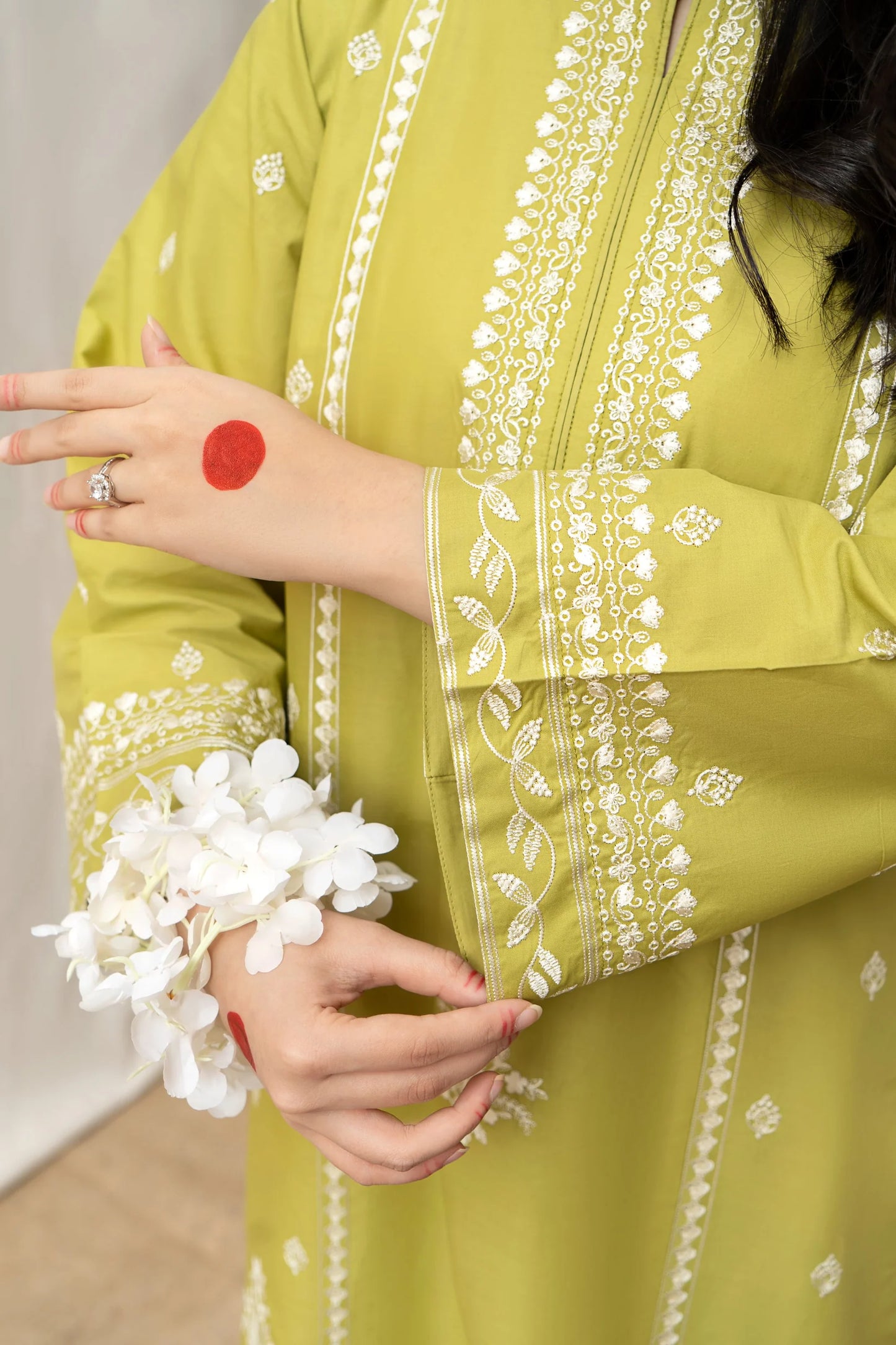 URGE- 3PC DHANAK EMBROIDERED SHIRT WITH COUTURE WOOL PRINT SHAWL AND EMB TROUSER-W.J-1180