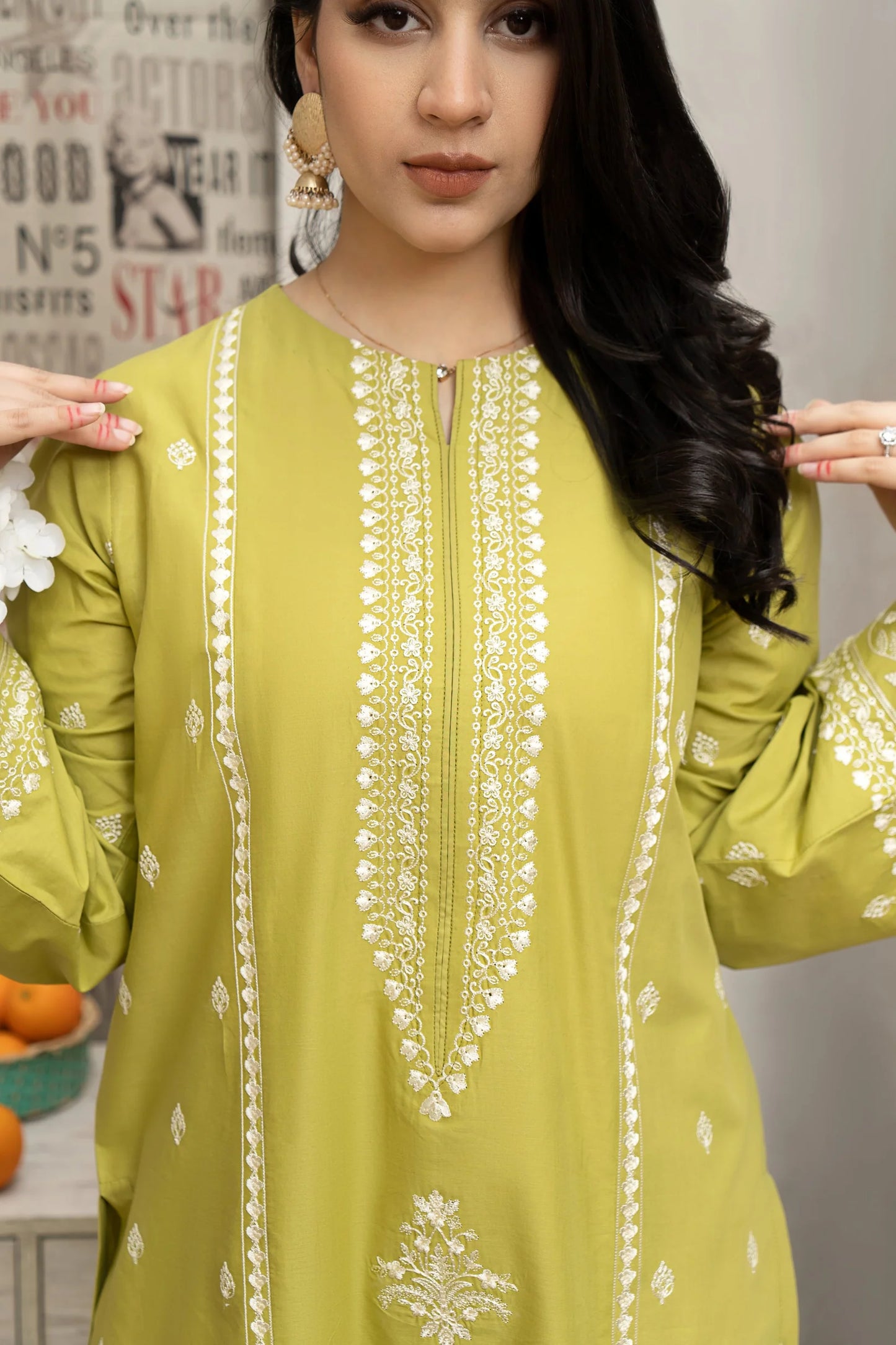 URGE- 3PC DHANAK EMBROIDERED SHIRT WITH COUTURE WOOL PRINT SHAWL AND EMB TROUSER-W.J-1180