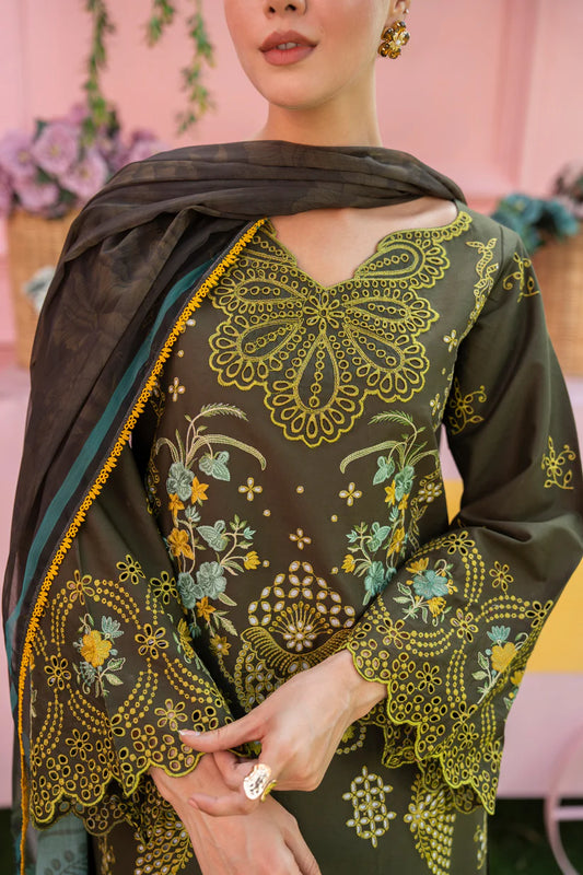 MIRAKHI - 3PC LAWN EMBROIDERED SHIRT WITH CHIFFON PRINTED DUPATTA AND TROUSER -W.J-1766