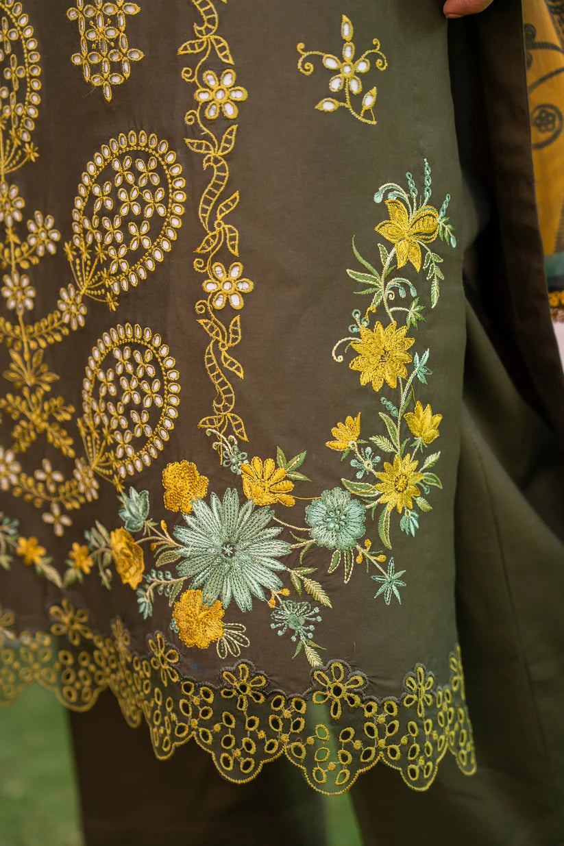 MIRAKHI - 3PC LAWN EMBROIDERED SHIRT WITH CHIFFON PRINTED DUPATTA AND TROUSER -W.J-1766