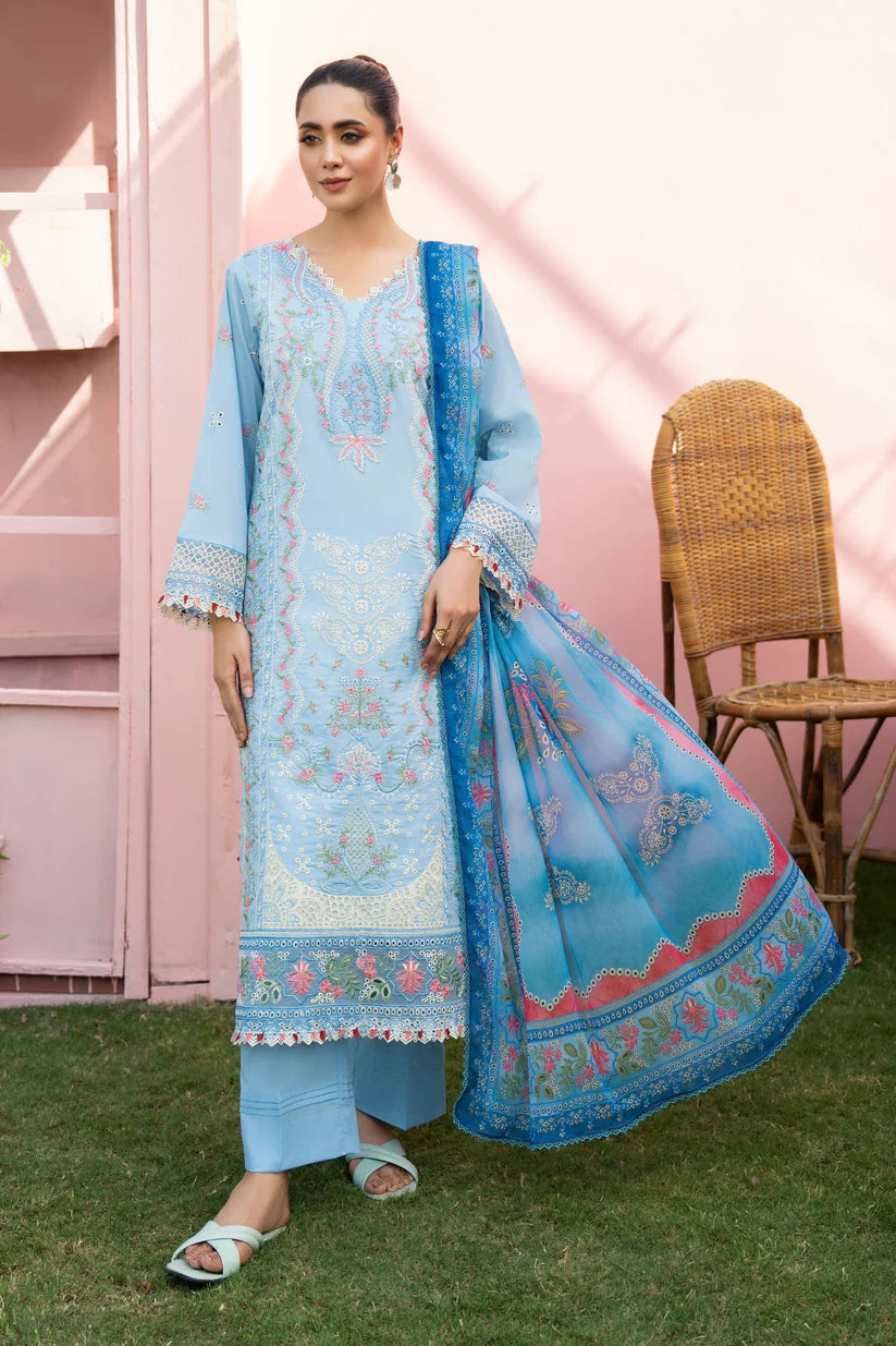MIRAKHI-3PC LAWN EMBROIDERED SHIRT WITH CHIFFON PRINTED DUPATTA AND TROUSER-W.J-1765