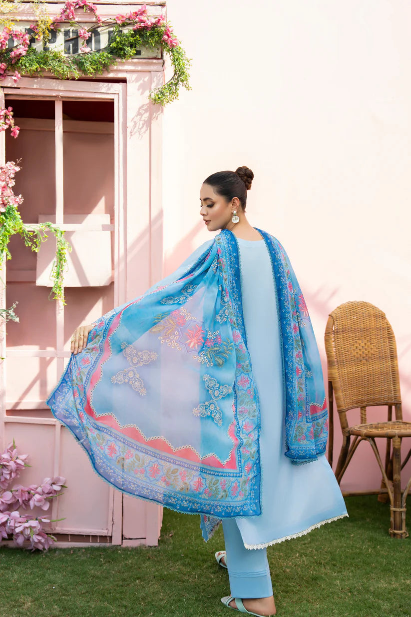 MIRAKHI-3PC LAWN EMBROIDERED SHIRT WITH CHIFFON PRINTED DUPATTA AND TROUSER-W.J-1765