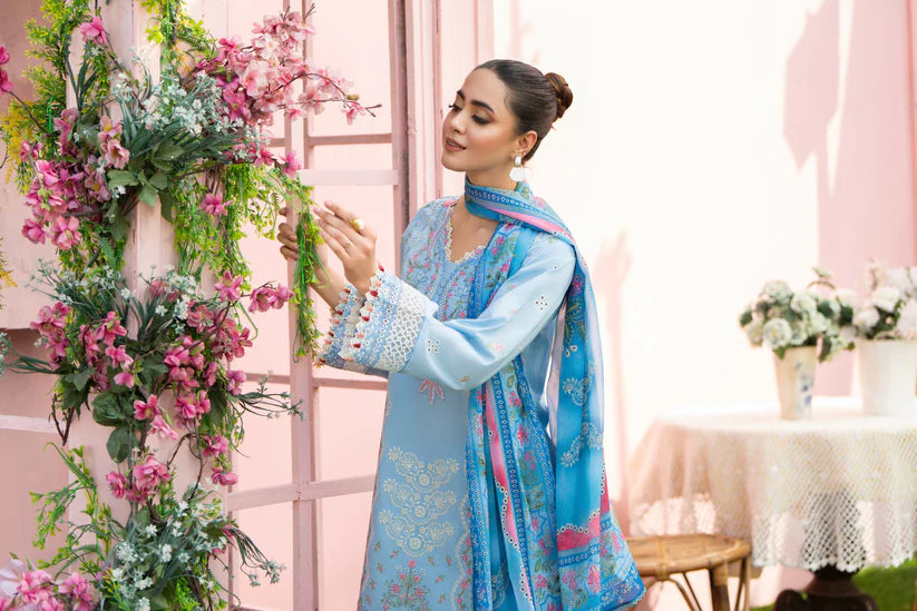 MIRAKHI-3PC LAWN EMBROIDERED SHIRT WITH CHIFFON PRINTED DUPATTA AND TROUSER-W.J-1765