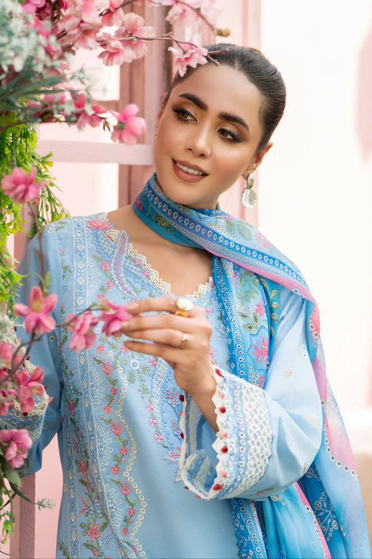 MIRAKHI-3PC LAWN EMBROIDERED SHIRT WITH CHIFFON PRINTED DUPATTA AND TROUSER-W.J-1765