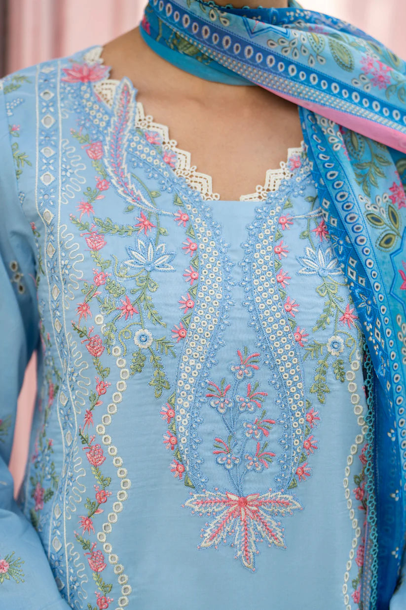 MIRAKHI-3PC LAWN EMBROIDERED SHIRT WITH CHIFFON PRINTED DUPATTA AND TROUSER-W.J-1765