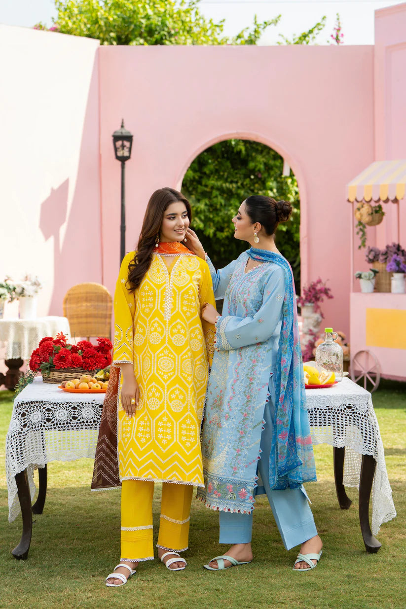 MIRAKHI - 3PC LAWN EMBROIDERED SHIRT WITH CHIFFON PRINTED DUPATTA AND TROUSER -W.J-1768