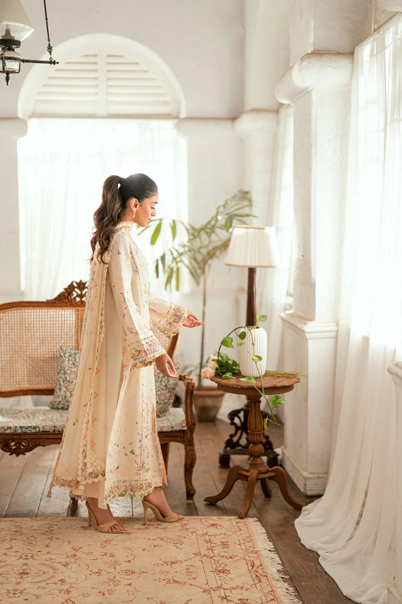 QALAMQAR - 3PC LAWN EMBROIDERED SHIRT WITH ORGANZA EMBROIDERED DUPATTA AND TROUSER -W.J-1791
