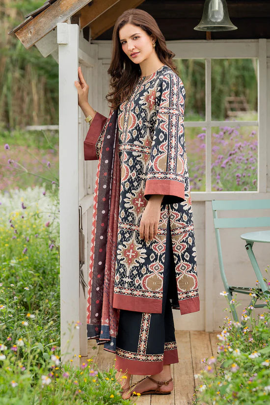 JAZMIN-3PC KHADDAR PRINTED SHIRT WITH KHADDAR PRINTED DUPATTA AND PRINTED TROUSER-W.J-1969