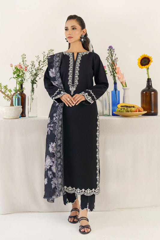 URGE - 3PC DHANAK EMBROIDERED SHIRT WITH WOOL PRINTED SHAWL AND TROUSER-W.J-1010