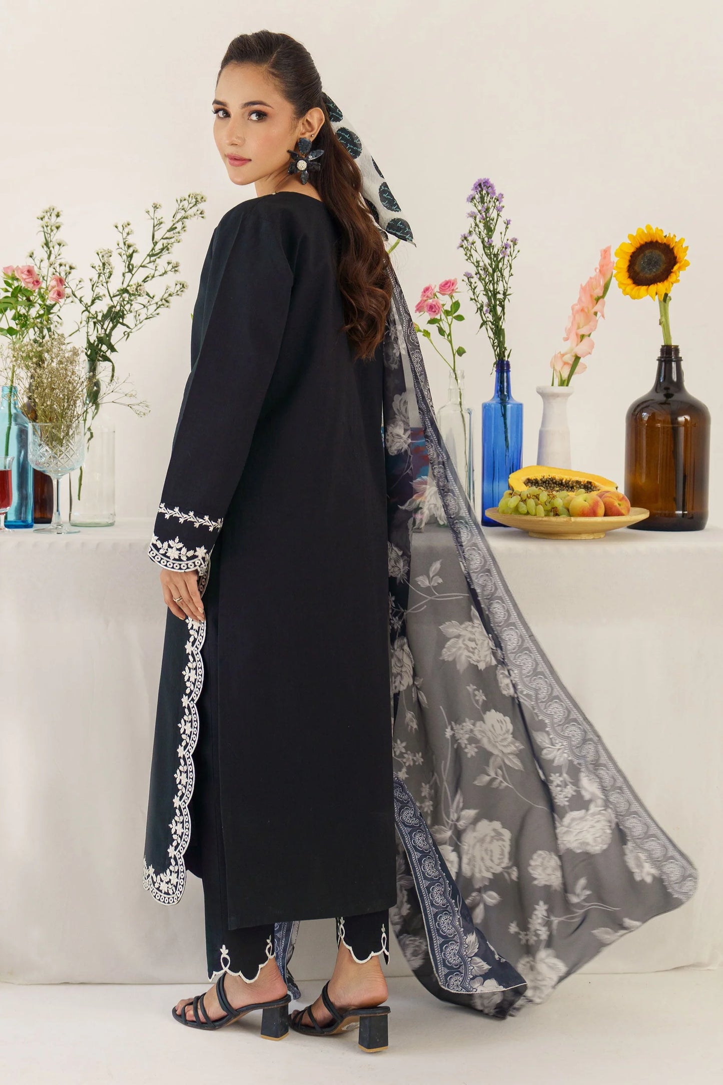 URGE - 3PC DHANAK EMBROIDERED SHIRT WITH WOOL PRINTED SHAWL AND TROUSER-W.J-1010
