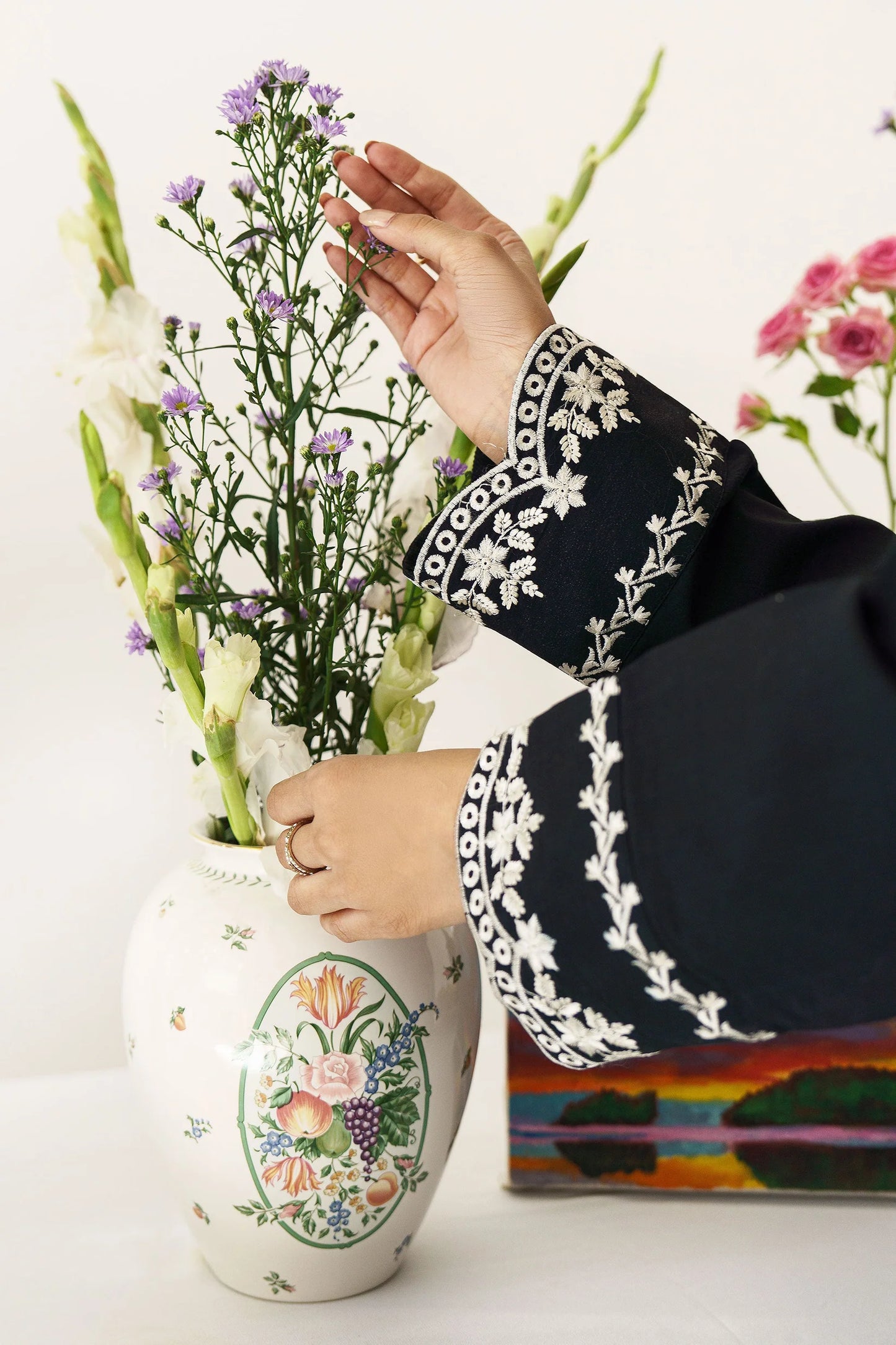 URGE - 3PC DHANAK EMBROIDERED SHIRT WITH WOOL PRINTED SHAWL AND TROUSER-W.J-1010