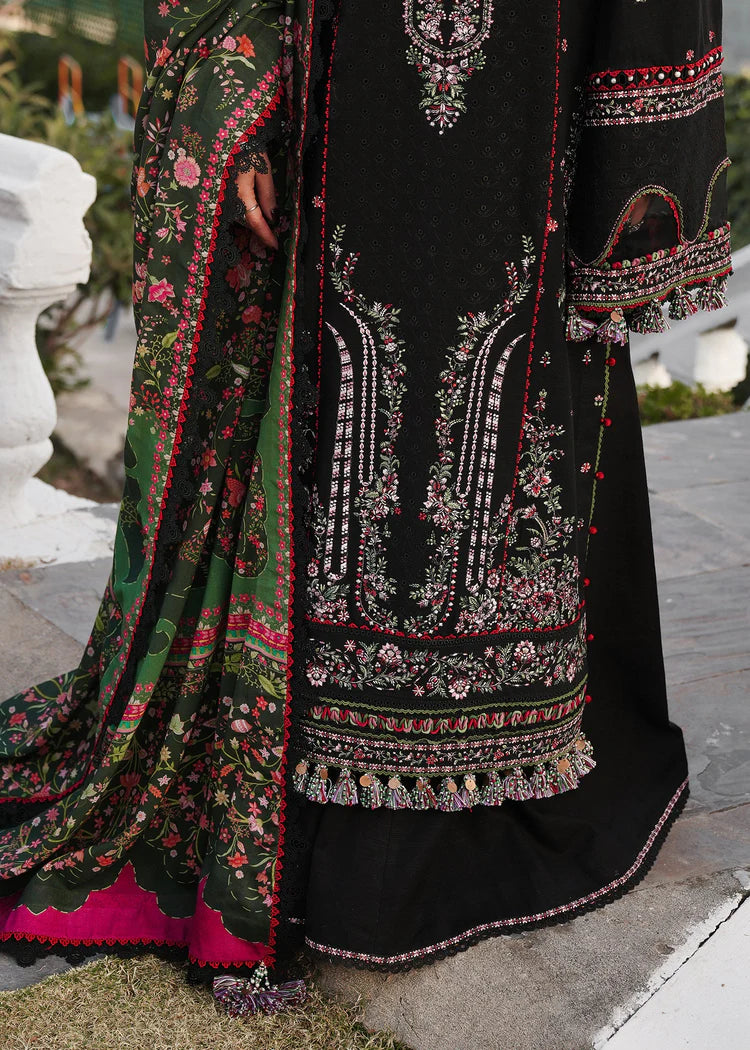 HUSSAIN REHAR-3PC KARANDI EMBROIDERED SHIRT WITH COURTRAI PRINTED SHAWL AND TROUSER-W.J-1989