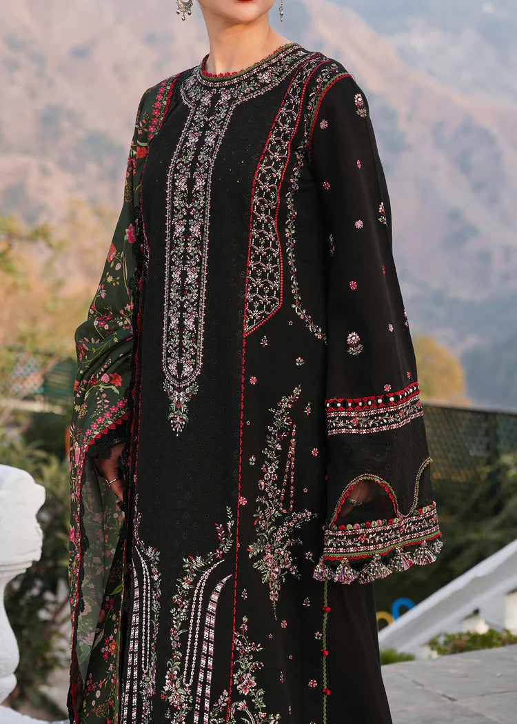 HUSSAIN REHAR-3PC KARANDI EMBROIDERED SHIRT WITH COURTRAI PRINTED SHAWL AND TROUSER-W.J-1989