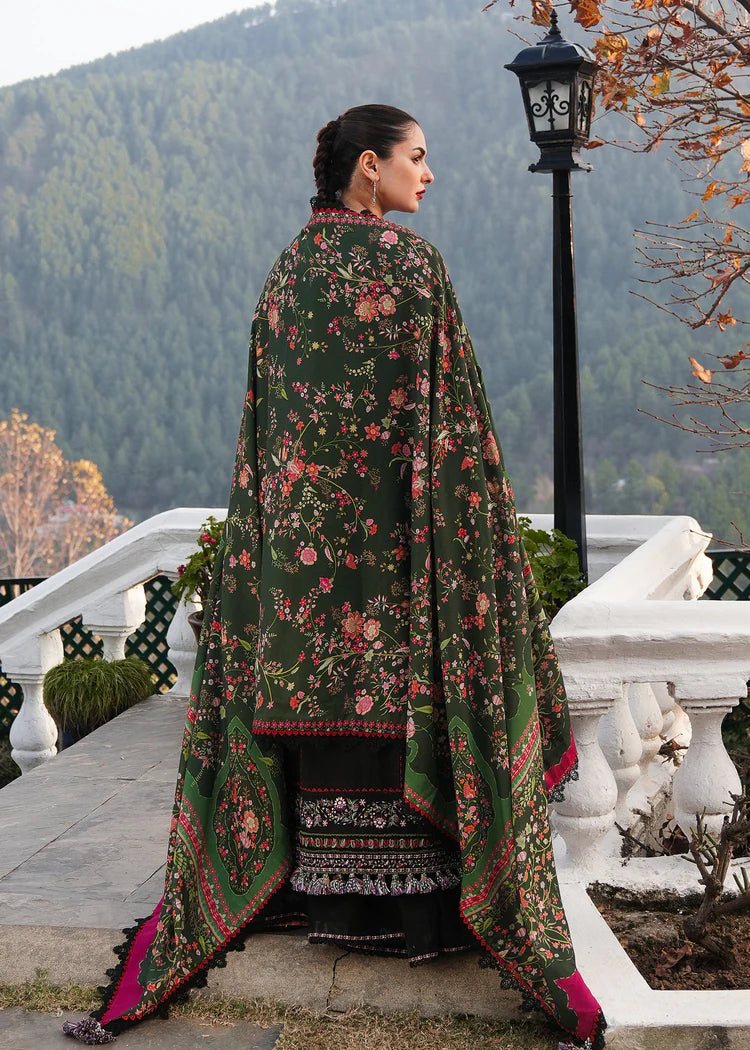HUSSAIN REHAR-3PC KARANDI EMBROIDERED SHIRT WITH COURTRAI PRINTED SHAWL AND TROUSER-W.J-1989