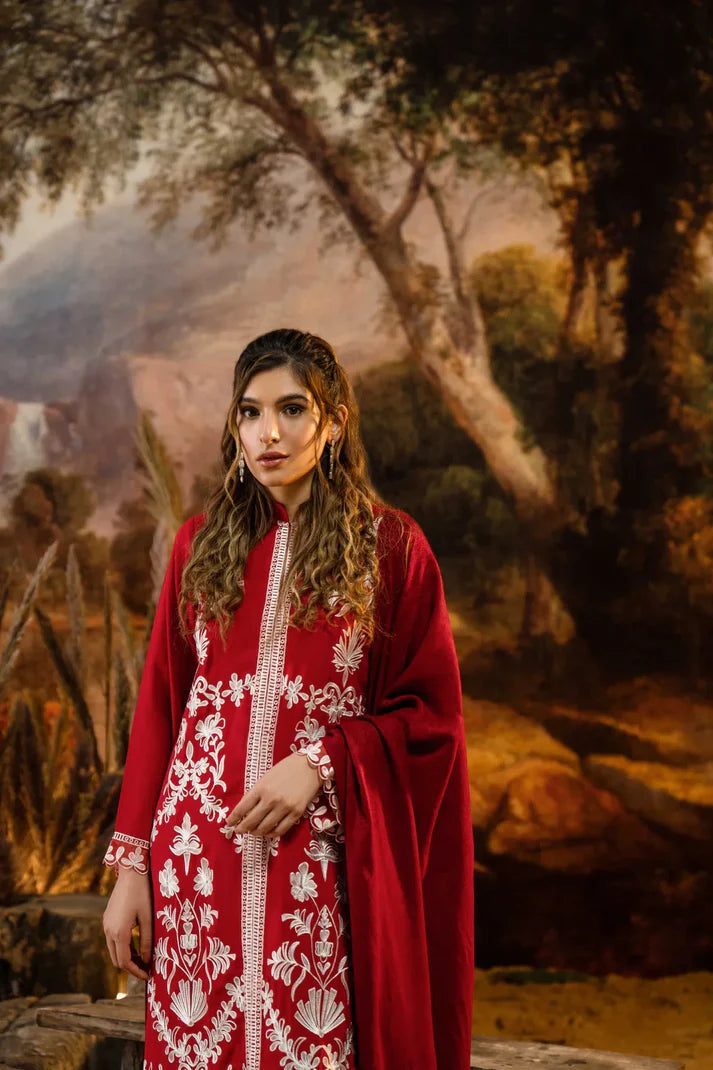 NATASHA KAMAL - 3PC DHANAK EMBROIDERED SHIRT WITH PRINTED WOOL PRINT SHAWL AND TROUSER-W.J-1801