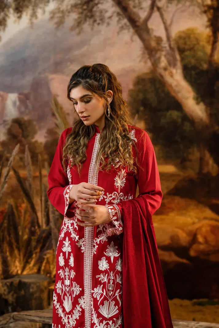 NATASHA KAMAL - 3PC DHANAK EMBROIDERED SHIRT WITH PRINTED WOOL PRINT SHAWL AND TROUSER-W.J-1801