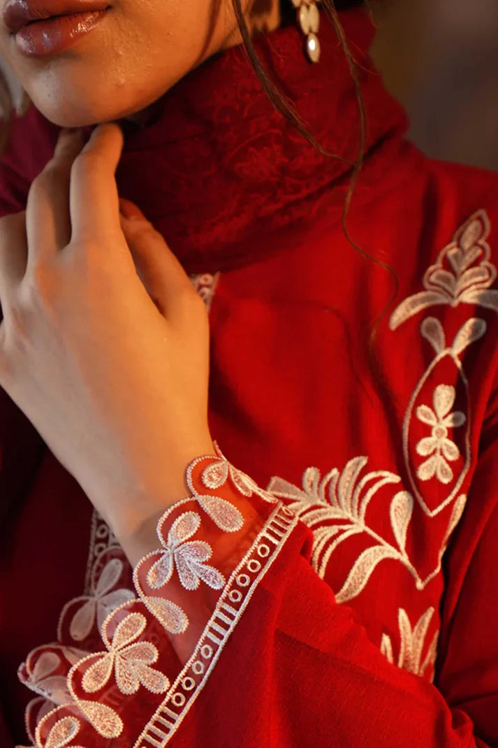 NATASHA KAMAL - 3PC DHANAK EMBROIDERED SHIRT WITH PRINTED WOOL PRINT SHAWL AND TROUSER-W.J-1801