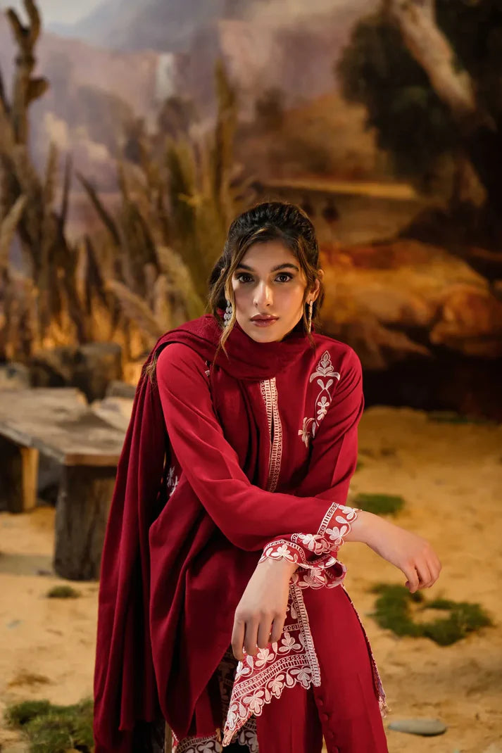 NATASHA KAMAL - 3PC DHANAK EMBROIDERED SHIRT WITH PRINTED WOOL PRINT SHAWL AND TROUSER-W.J-1801
