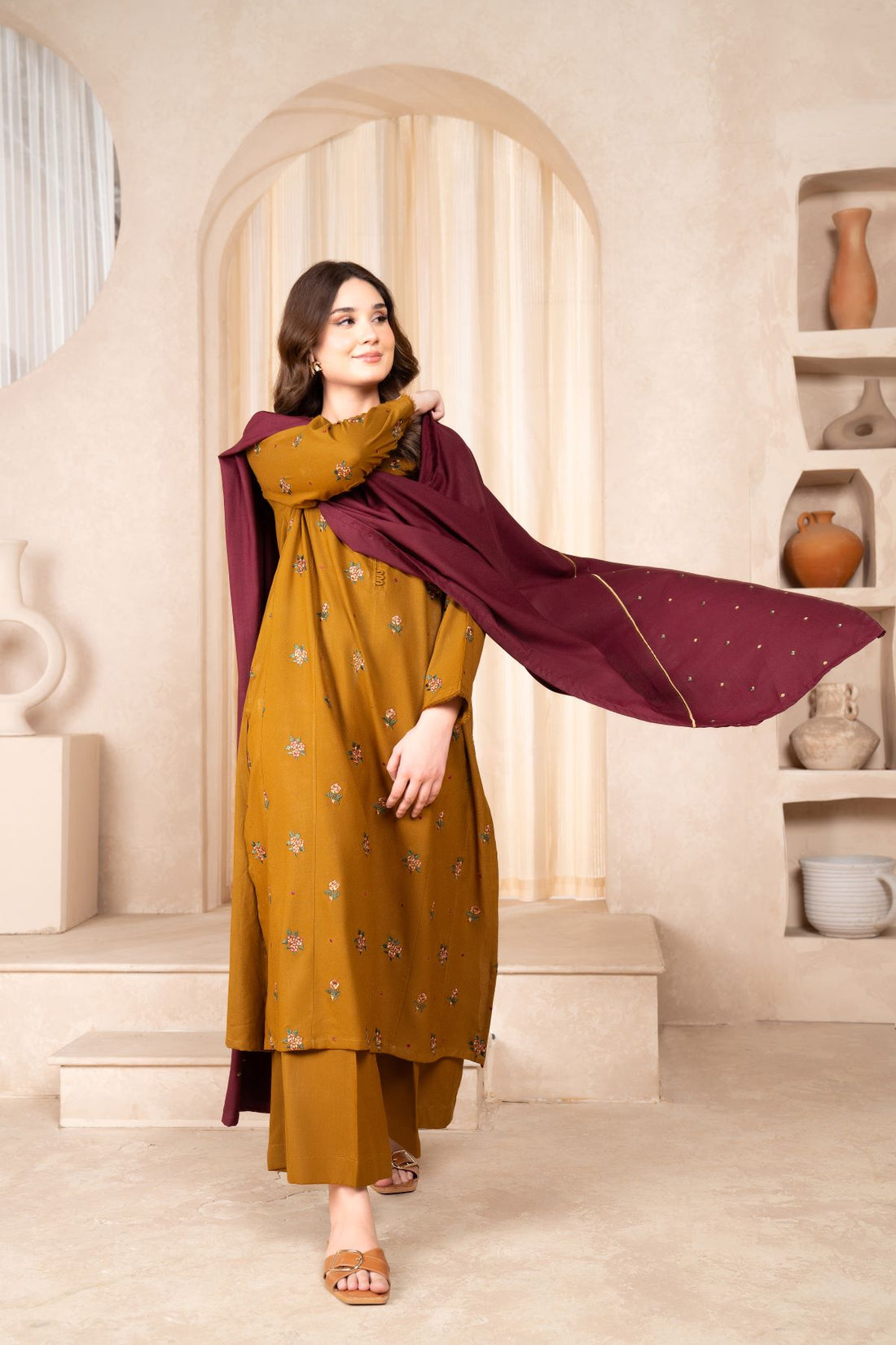 LAZULI- 3PC DHANAK EMBROIDERED SHIRT DHANAK EMBROIDERED DUPATTA AND TROUSER -W.J-1575