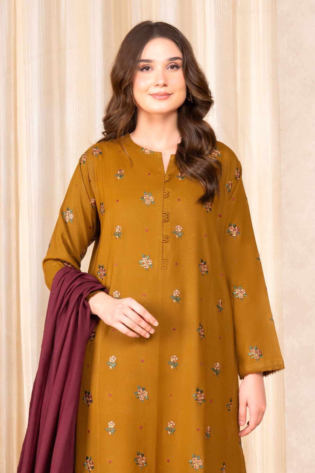 LAZULI- 3PC DHANAK EMBROIDERED SHIRT DHANAK EMBROIDERED DUPATTA AND TROUSER -W.J-1575