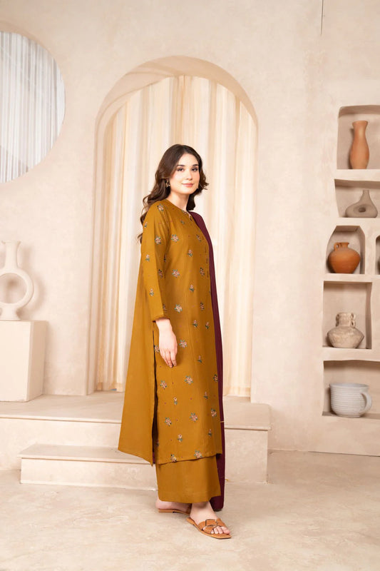 LAZULI- 3PC DHANAK EMBROIDERED SHIRT DHANAK EMBROIDERED DUPATTA AND TROUSER-W.J-1039