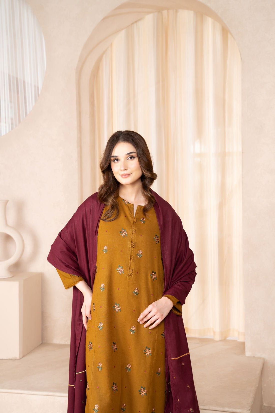 LAZULI- 3PC DHANAK EMBROIDERED SHIRT DHANAK EMBROIDERED DUPATTA AND TROUSER -W.J-1575