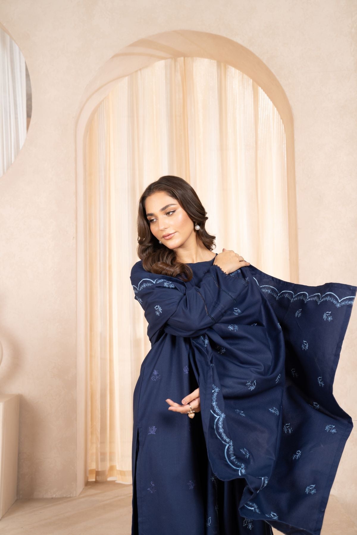 Lzuli - 3PC Dhanak Embroidered Shirt With Dhanak Embroidered Shawl & Trouser-W.J-1012