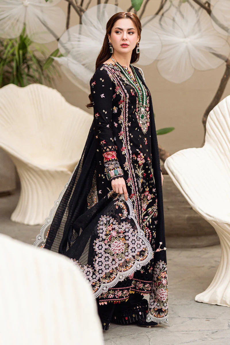 QALAMQAR-3PC DHANAK EMBROIDERED SHIRT WITH DHANAK HEAVY EMBROIDERED SHAWL-W.J-1955