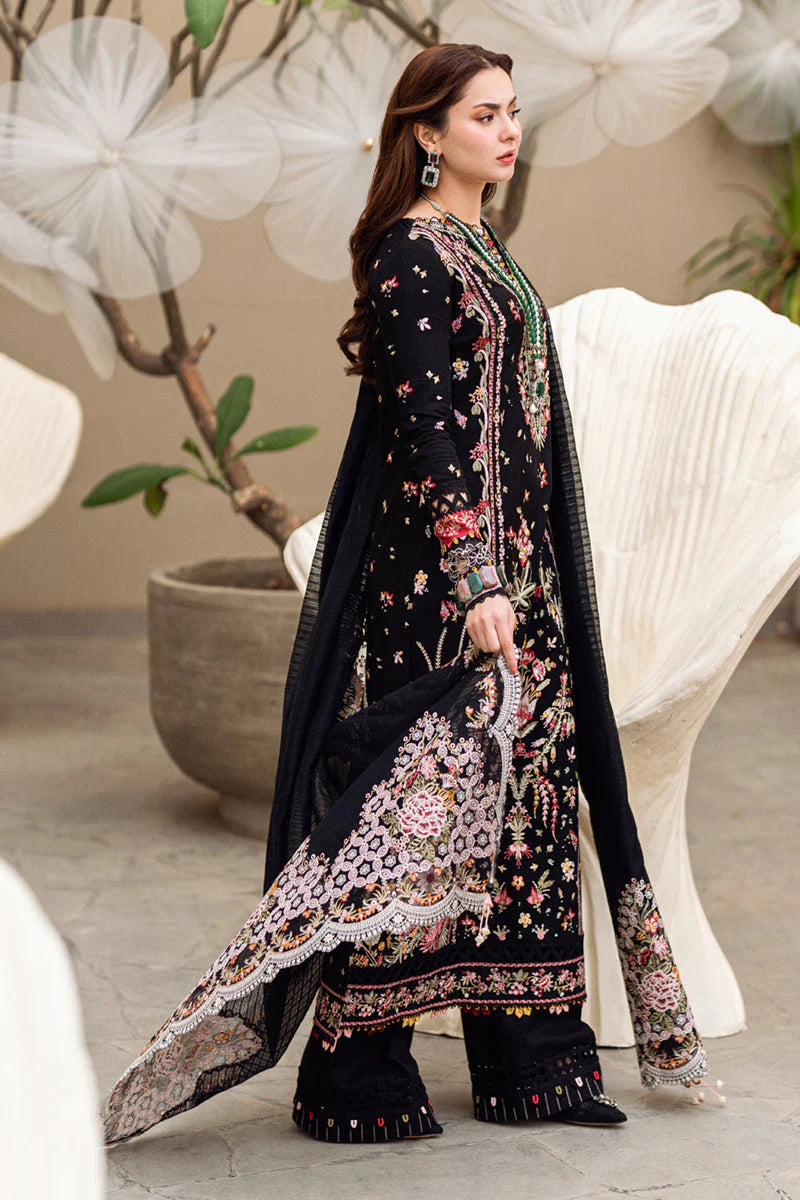 QALAMQAR-3PC DHANAK EMBROIDERED SHIRT WITH DHANAK HEAVY EMBROIDERED SHAWL-W.J-1955