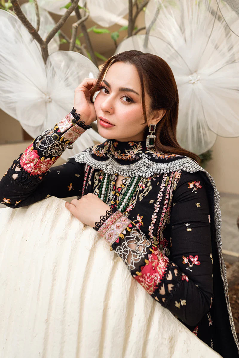 QALAMQAR-3PC DHANAK EMBROIDERED SHIRT WITH DHANAK HEAVY EMBROIDERED SHAWL-W.J-1955