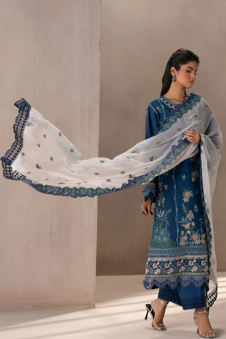 ETHNC-3PC DHANAK HEAVY EMBROIDERED SHIRT WITH COTTON NET EMBROIDERED DUPATTA AND EMB TROUSER -WJ-1939
