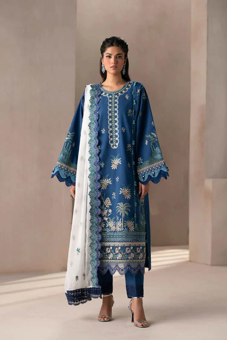 ETHNC-3PC DHANAK HEAVY EMBROIDERED SHIRT WITH COTTON NET EMBROIDERED DUPATTA AND EMB TROUSER -WJ-1939