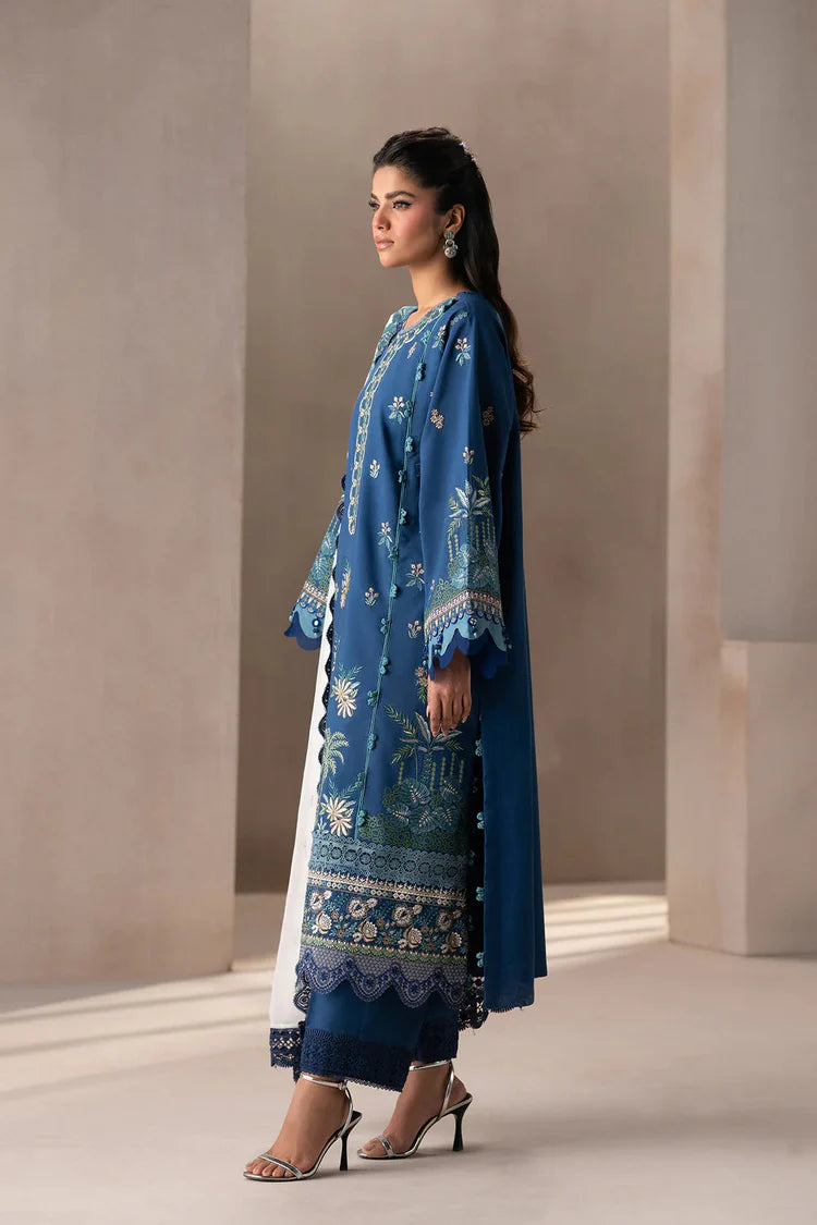 ETHNC-3PC DHANAK HEAVY EMBROIDERED SHIRT WITH COTTON NET EMBROIDERED DUPATTA AND EMB TROUSER -WJ-1939