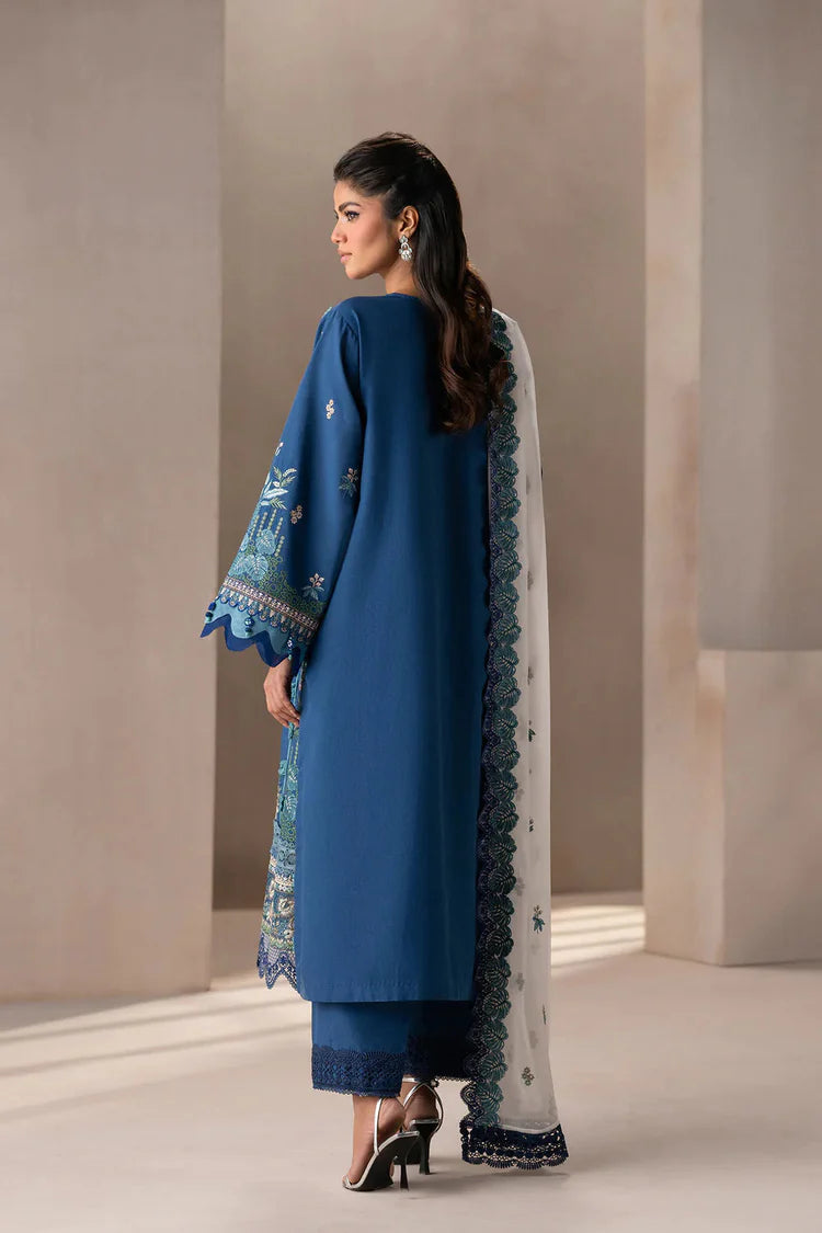 ETHNC-3PC DHANAK HEAVY EMBROIDERED SHIRT WITH COTTON NET EMBROIDERED DUPATTA AND EMB TROUSER -WJ-1939