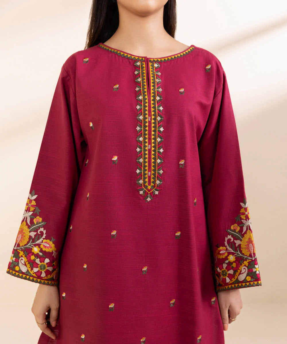 SAPPHIRE- 3PC KHADAR EMBROIDERED SHIRT WITH WOOL PRINT SHAWL AND TROUSER-W.J-1305