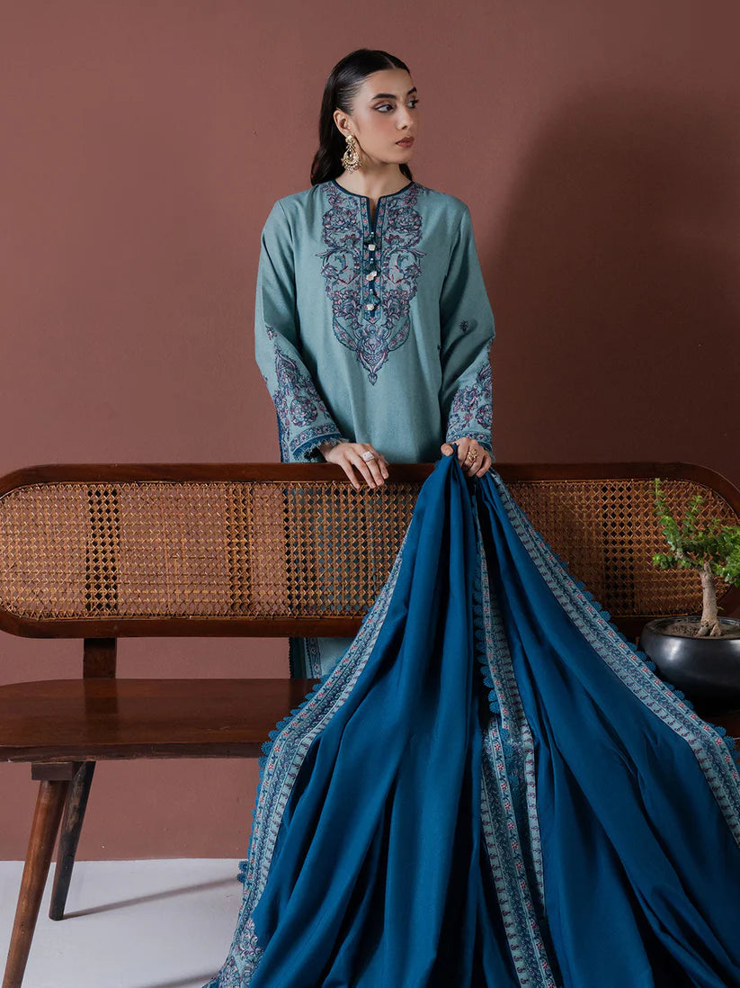 ASIM JOFA-3PC DHANAK EMBROIDERED SHIRT WITH DHANAK EMBROIDERED SHAWL & TROUSER-W.J-1837