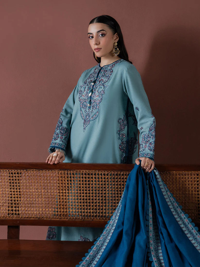 ASIM JOFA-3PC DHANAK EMBROIDERED SHIRT WITH DHANAK EMBROIDERED SHAWL & TROUSER-W.J-1837