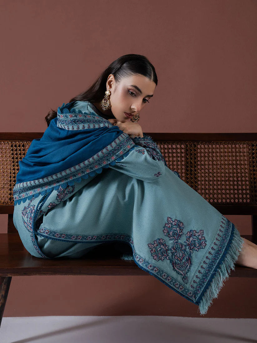 ASIM JOFA-3PC DHANAK EMBROIDERED SHIRT WITH DHANAK EMBROIDERED SHAWL & TROUSER-W.J-1837