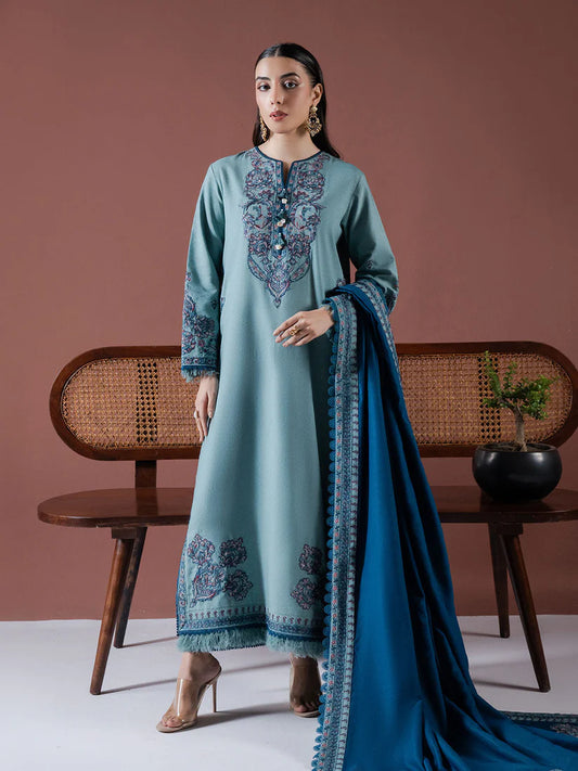 ASIM JOFA-3PC DHANAK EMBROIDERED SHIRT WITH DHANAK EMBROIDERED SHAWL & TROUSER-W.J-1837