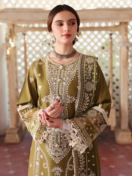 MAHNUR-3PC DHANAK EMBROIDERED SHIRT WITH DHANAK EMBROIDERED SHAWL & TROUSER-W.J-1902